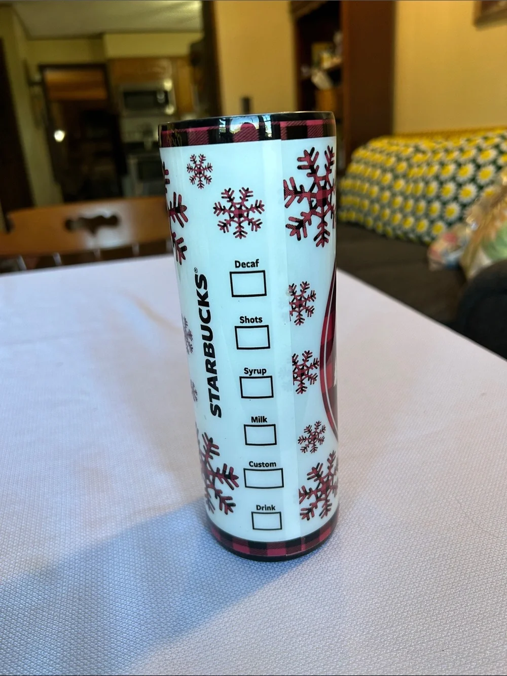 Starbucks Red & White Holiday Coffee Tumbler with Snowflake Motif